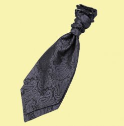 Charcoal Grey Boys Paisley Microfibre Pre-tied Ruche Wedding Cravat Necktie 