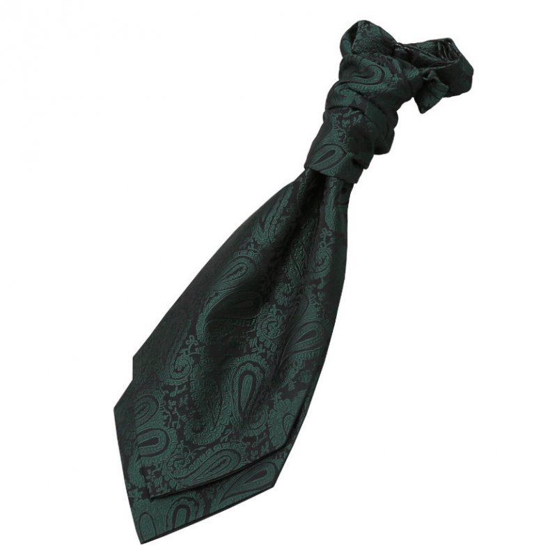 Image 1 of Emerald Green Boys Paisley Microfibre Pre-tied Ruche Wedding Cravat Necktie 