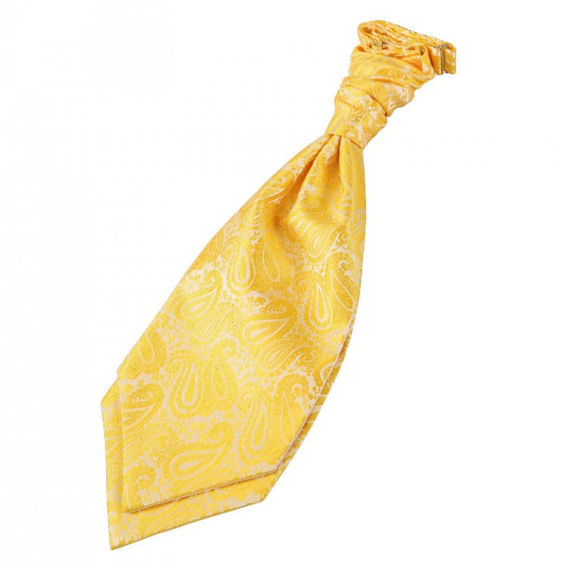 Image 1 of Gold Boys Paisley Microfibre Pre-tied Ruche Wedding Cravat Necktie 