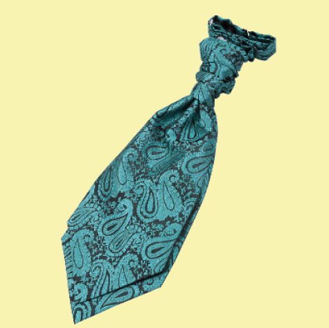 Image 0 of Teal Green Boys Paisley Microfibre Pre-tied Ruche Wedding Cravat Necktie 
