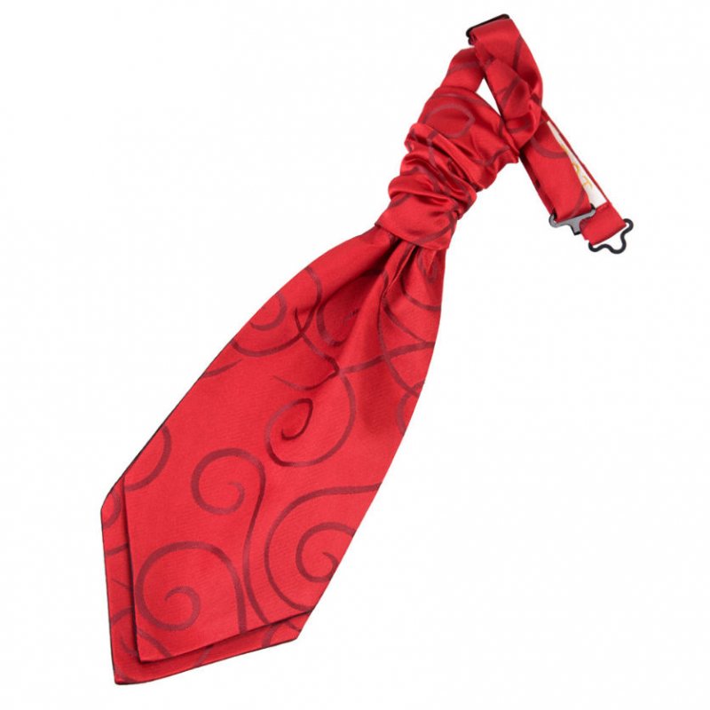 Image 1 of Burgundy Boys Scroll Microfibre Pre-tied Ruche Wedding Cravat Necktie 