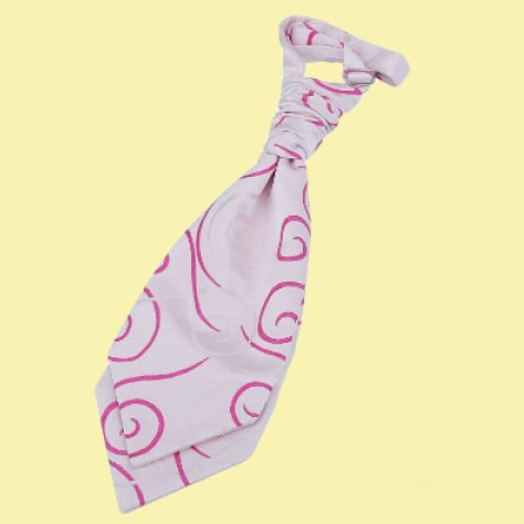 Image 0 of Ivory And Hot Pink Boys Scroll Microfibre Pre-tied Ruche Wedding Cravat Necktie 