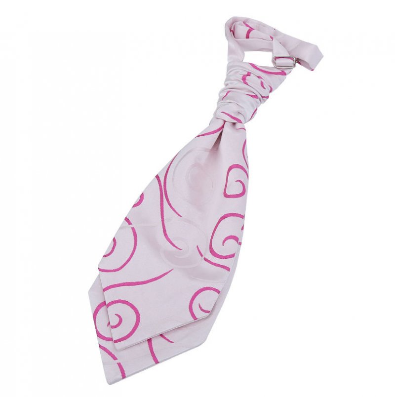 Image 1 of Ivory And Hot Pink Boys Scroll Microfibre Pre-tied Ruche Wedding Cravat Necktie 