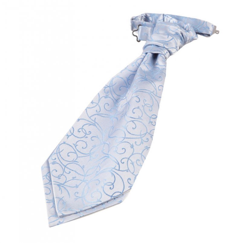 Image 1 of Baby Blue Boys Swirl Microfibre Pre-tied Ruche Wedding Cravat Necktie 