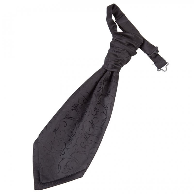 Image 1 of Black Boys Swirl Microfibre Pre-tied Ruche Wedding Cravat Necktie 