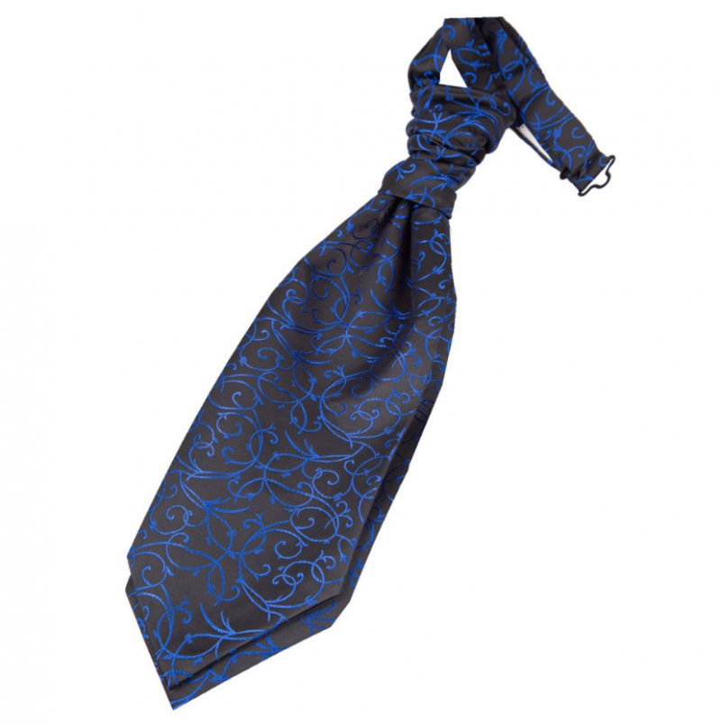 Image 1 of Black And Blue Boys Swirl Microfibre Pre-tied Ruche Wedding Cravat Necktie 