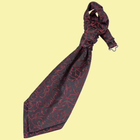 Image 0 of Black And Burgundy Boys Swirl Microfibre Pre-tied Ruche Wedding Cravat Necktie 