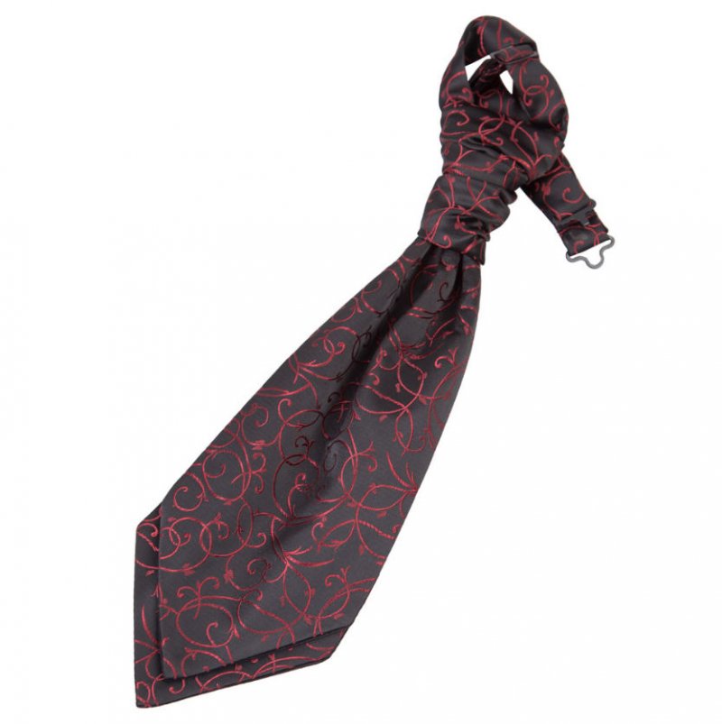 Image 1 of Black And Burgundy Boys Swirl Microfibre Pre-tied Ruche Wedding Cravat Necktie 