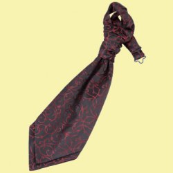 Black And Burgundy Boys Swirl Microfibre Pre-tied Ruche Wedding Cravat Necktie 