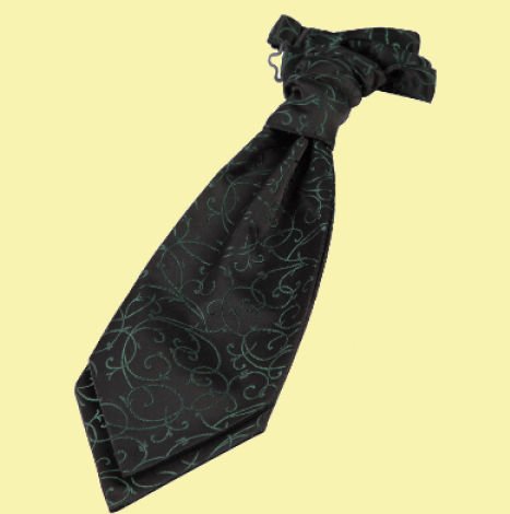 Image 0 of Black And Green Boys Swirl Microfibre Pre-tied Ruche Wedding Cravat Necktie 