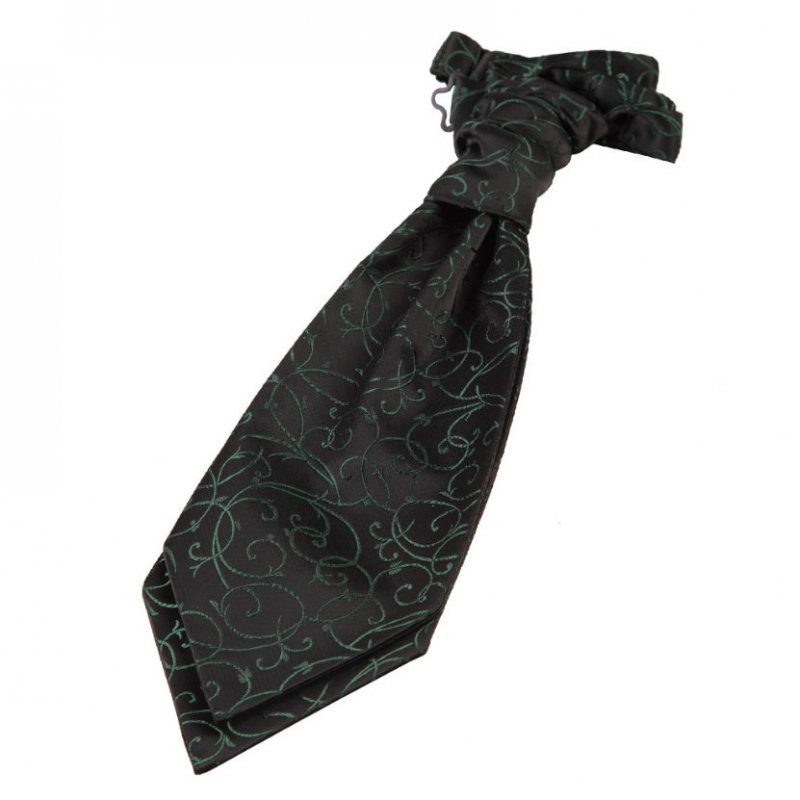 Image 1 of Black And Green Boys Swirl Microfibre Pre-tied Ruche Wedding Cravat Necktie 