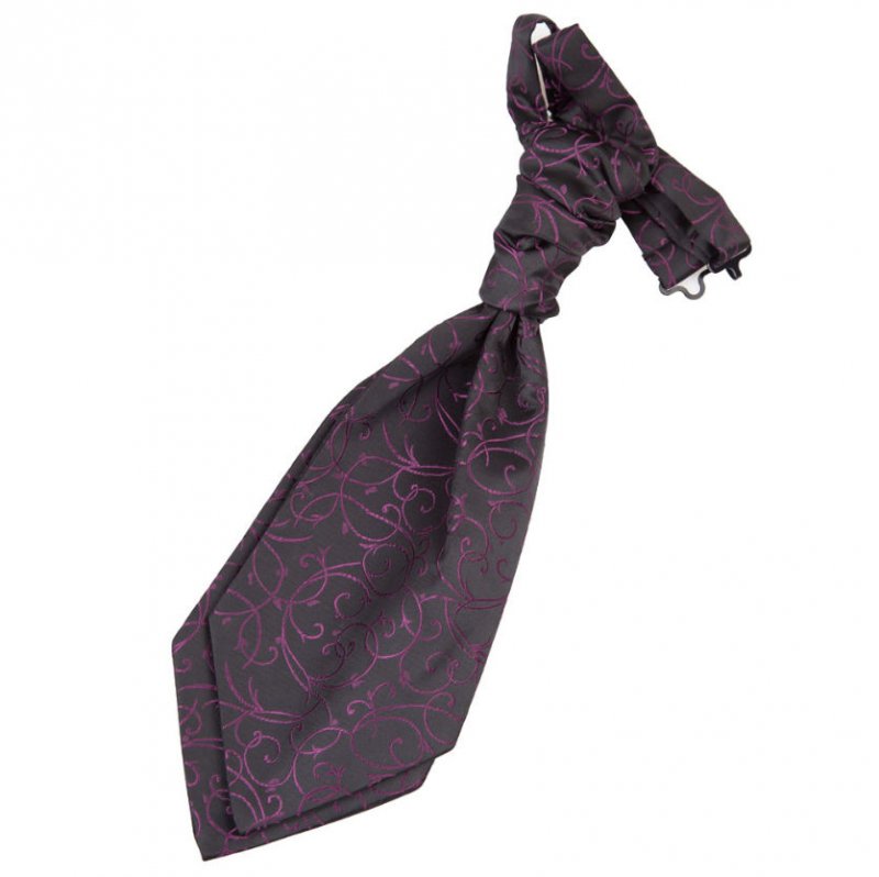 Image 1 of Black And Purple Boys Swirl Microfibre Pre-tied Ruche Wedding Cravat Necktie 