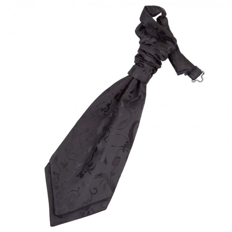 Image 1 of Black Boys Floral Microfibre Pre-tied Ruche Wedding Cravat Necktie 