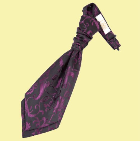 Image 0 of Black and Purple Boys Floral Microfibre Pre-tied Ruche Wedding Cravat Necktie 