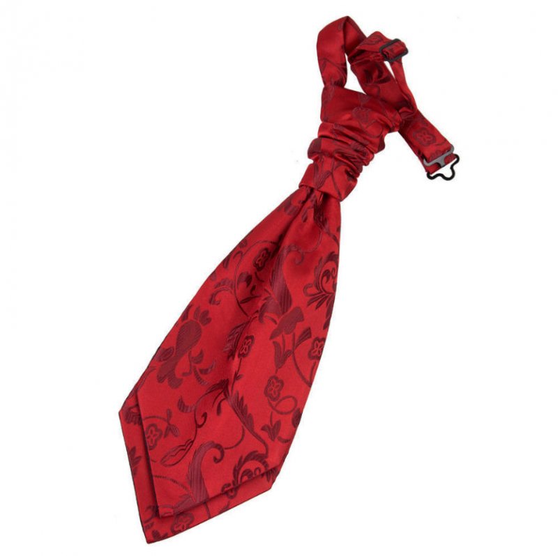 Image 1 of Burgundy Boys Floral Microfibre Pre-tied Ruche Wedding Cravat Necktie 