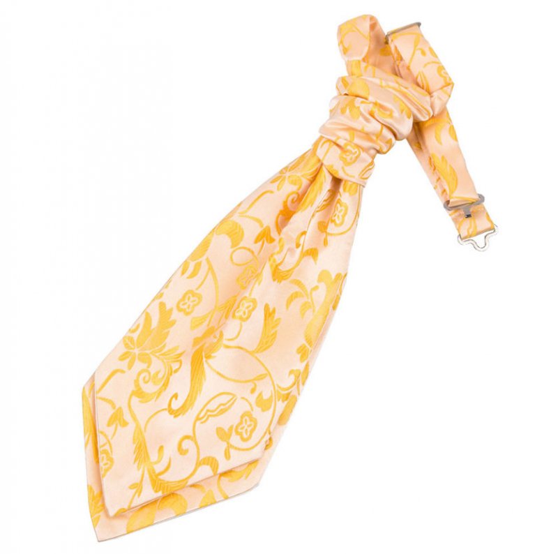 Image 1 of Gold Boys Floral Microfibre Pre-tied Ruche Wedding Cravat Necktie 