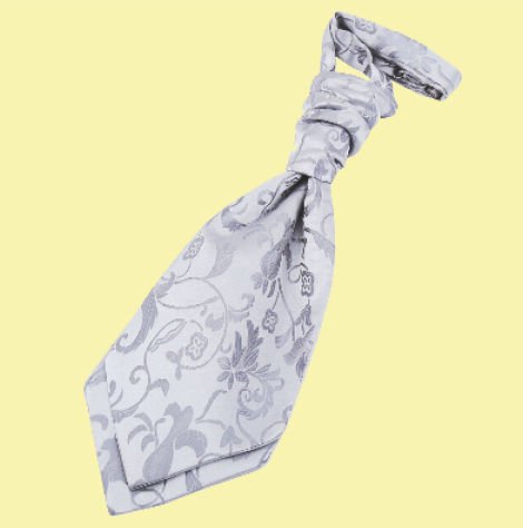 Image 0 of Silver Grey Boys Floral Microfibre Pre-tied Ruche Wedding Cravat Necktie 
