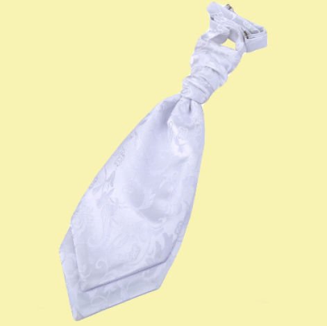 Image 0 of White Boys Floral Microfibre Pre-tied Ruche Wedding Cravat Necktie 