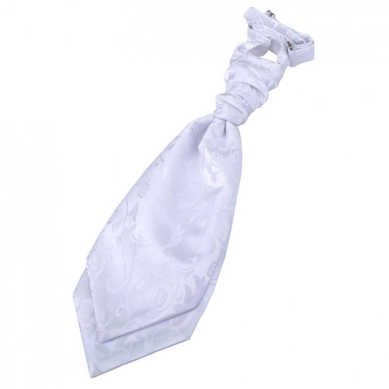 Image 1 of White Boys Floral Microfibre Pre-tied Ruche Wedding Cravat Necktie 
