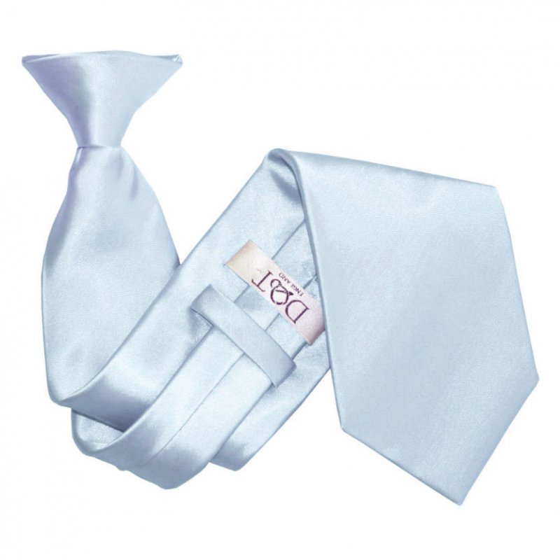 Image 1 of Baby Blue Mens Plain Satin Clip-on Tie Wedding Necktie Set Of Five