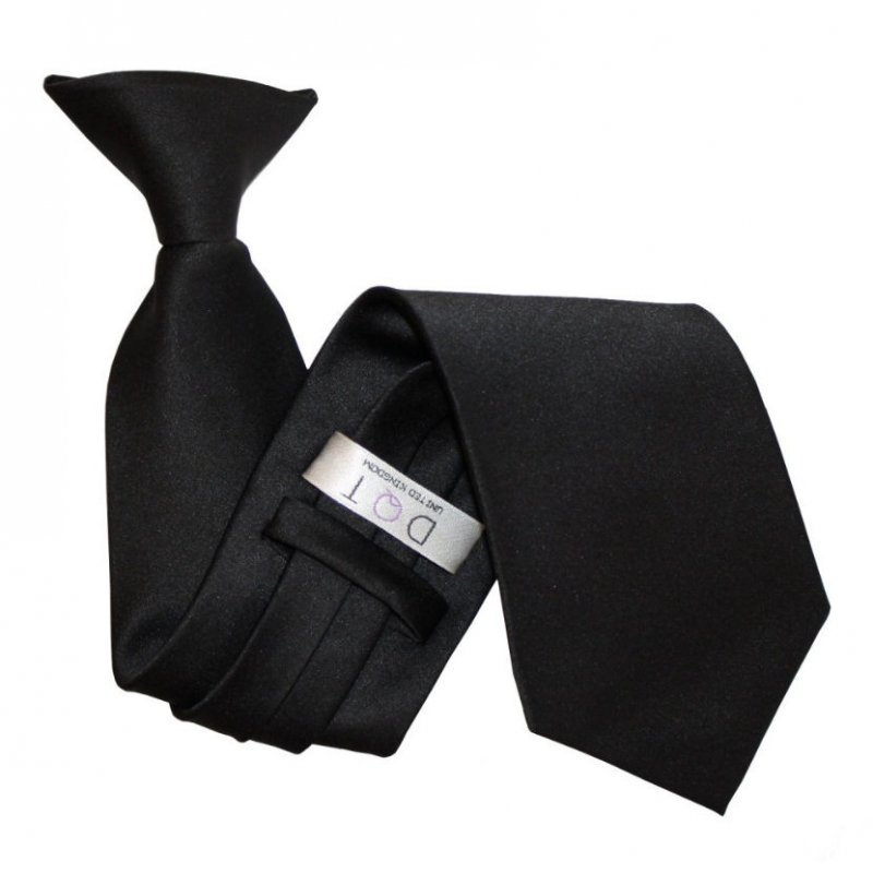 Image 1 of Black Mens Plain Satin Clip-on Tie Wedding Necktie Set Of Five