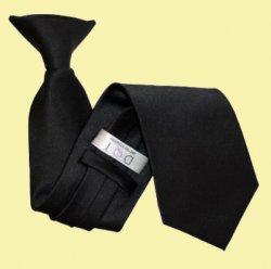 Black Mens Plain Satin Clip-on Tie Wedding Necktie Set Of Five
