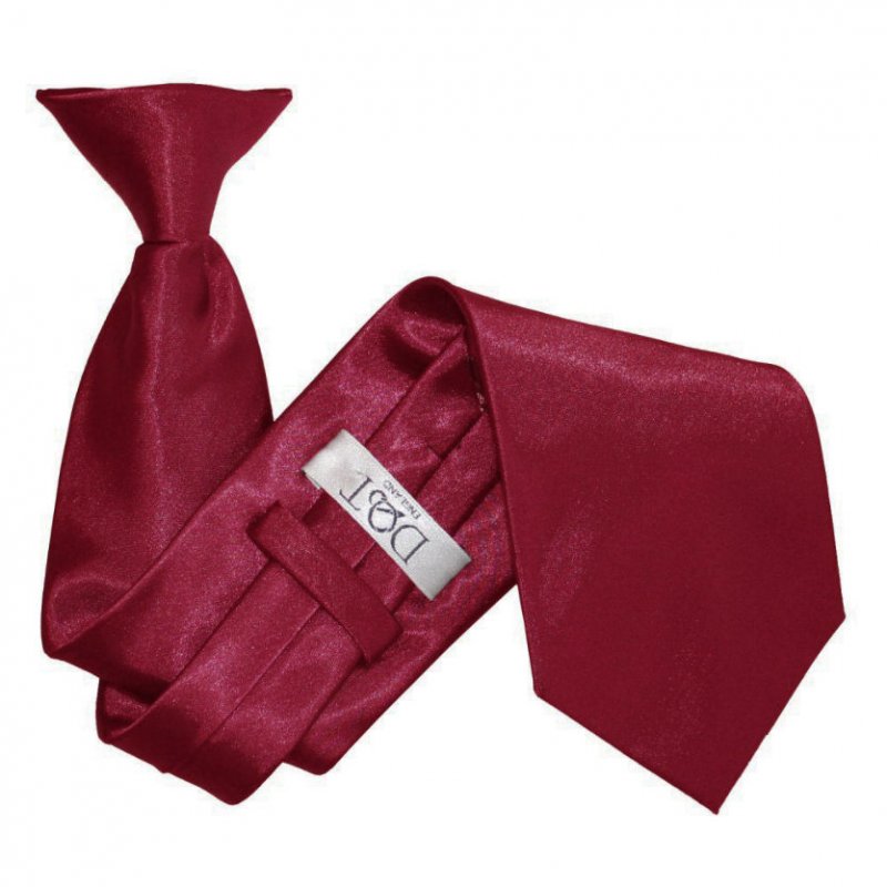 Image 1 of Burgundy Mens Plain Satin Clip-on Tie Wedding Necktie Set Of Five