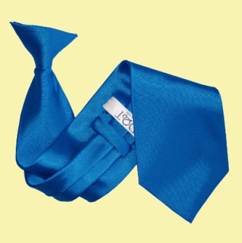 Image 0 of Electric Blue Mens Plain Satin Clip-on Tie Wedding Necktie Set Of Five