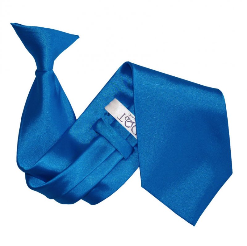 Image 1 of Electric Blue Mens Plain Satin Clip-on Tie Wedding Necktie Set Of Five