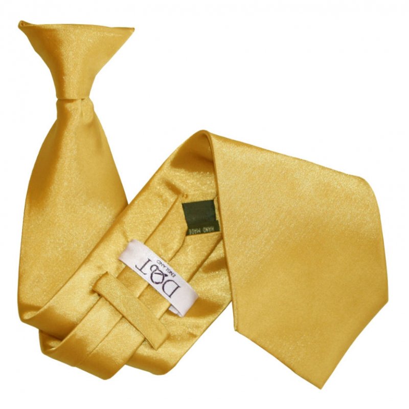 Image 1 of Gold Mens Plain Satin Clip-on Tie Wedding Necktie Set Of Five