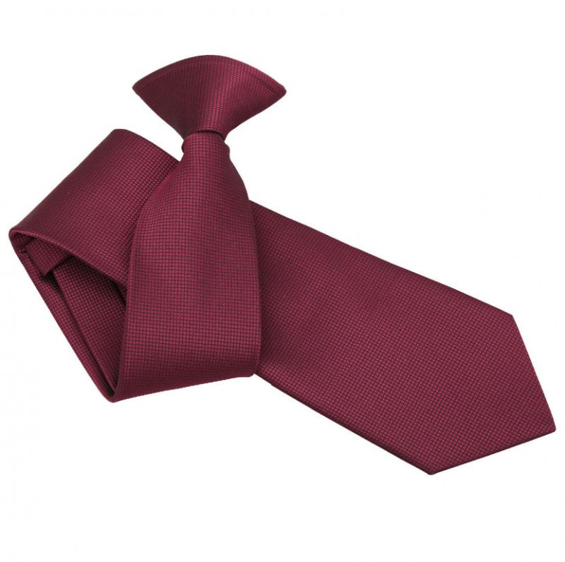 Image 1 of Burgundy Mens Solid Check Microfibre Slim Clip-on Tie Wedding Necktie