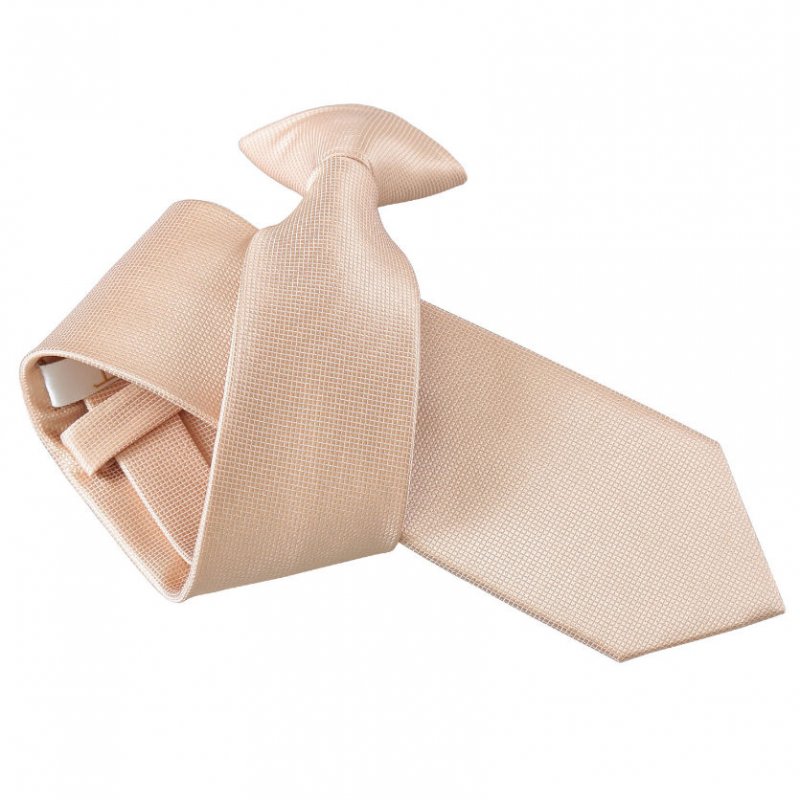 Image 1 of Champagne Mens Solid Check Microfibre Slim Clip-on Tie Wedding Necktie