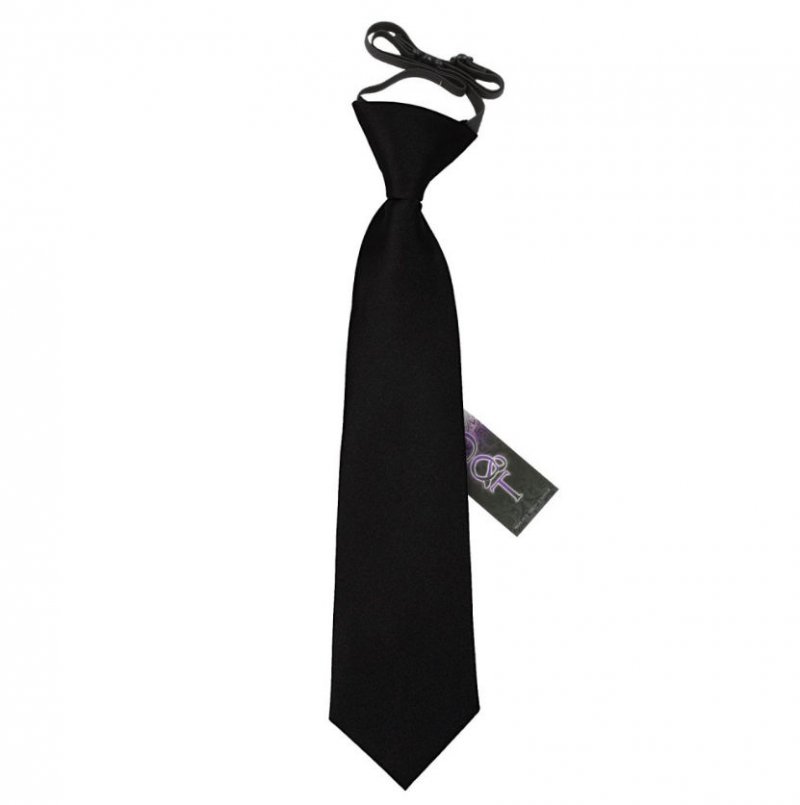 Image 1 of Black Boys Plain Satin Elastic Tie Wedding Necktie 