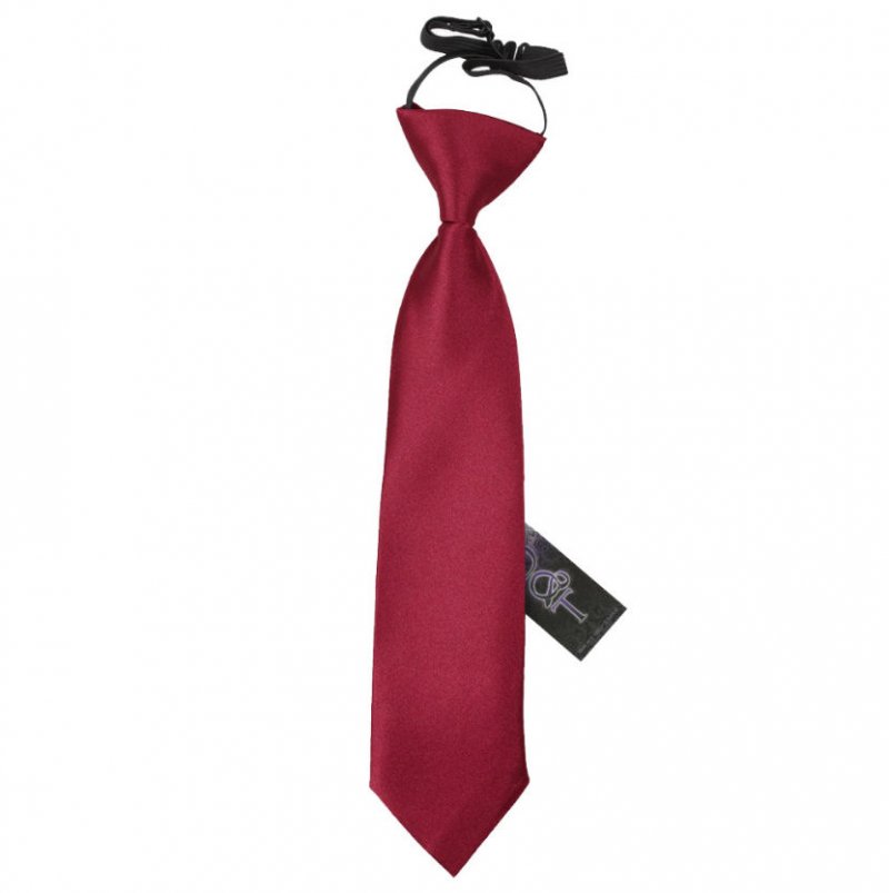 Image 1 of Burgundy Boys Plain Satin Elastic Tie Wedding Necktie 