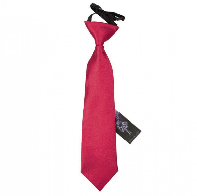 Image 1 of Crimson Red Boys Plain Satin Elastic Tie Wedding Necktie 