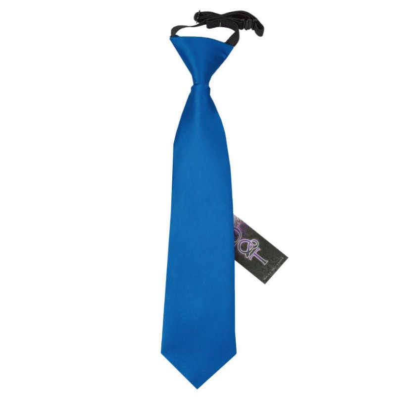 Image 1 of Electric Blue Boys Plain Satin Elastic Tie Wedding Necktie 
