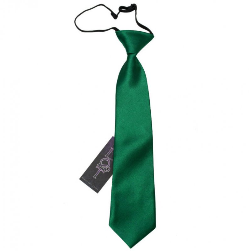 Image 1 of Emerald Green Boys Plain Satin Elastic Tie Wedding Necktie 
