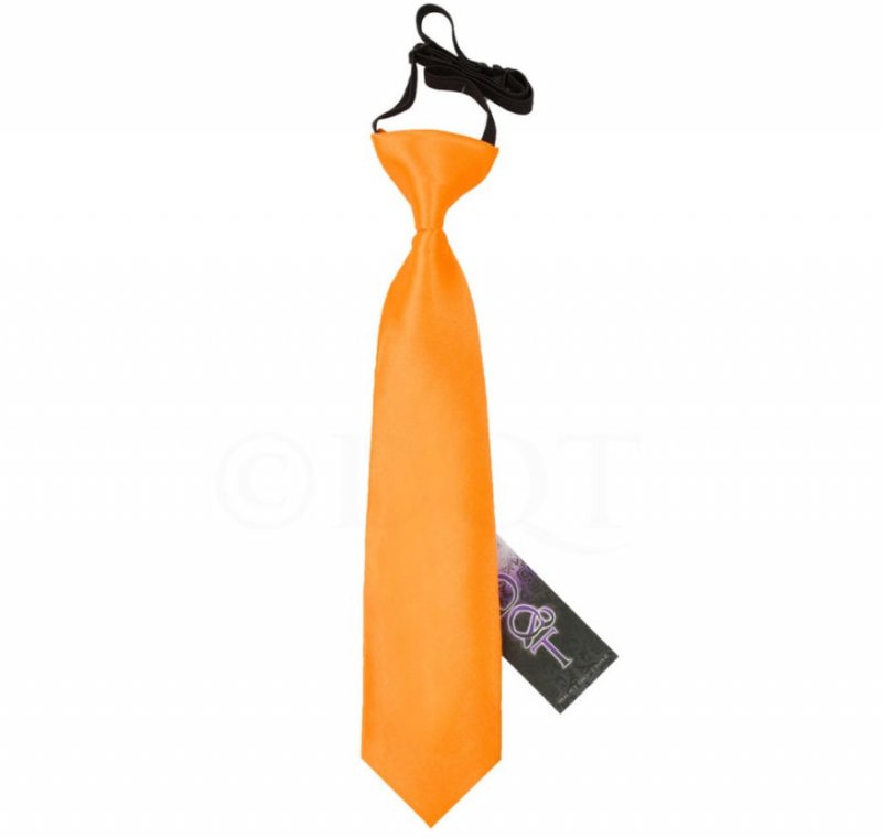 Image 1 of Fluorescent Orange Boys Plain Satin Elastic Tie Wedding Necktie 