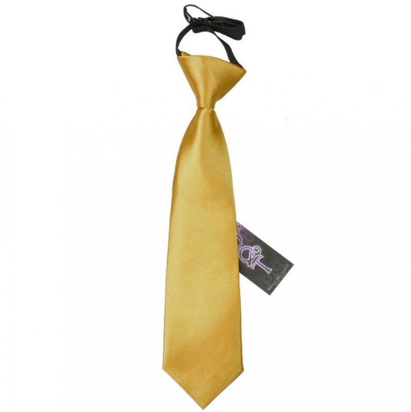 Image 1 of Gold Boys Plain Satin Elastic Tie Wedding Necktie 