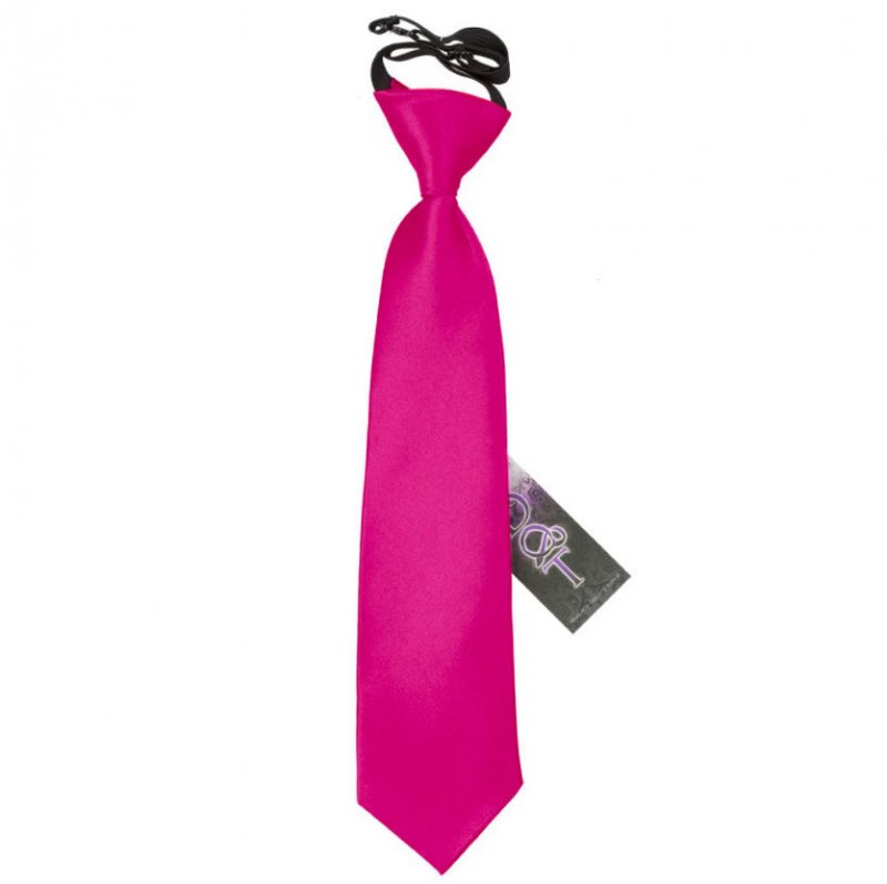 Image 1 of Hot Pink Boys Plain Satin Elastic Tie Wedding Necktie 