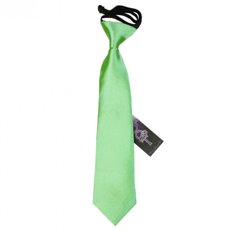 Image 1 of Lime Green Boys Plain Satin Elastic Tie Wedding Necktie 