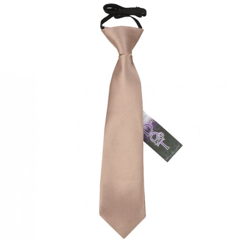 Image 1 of Mocha Brown Boys Plain Satin Elastic Tie Wedding Necktie 