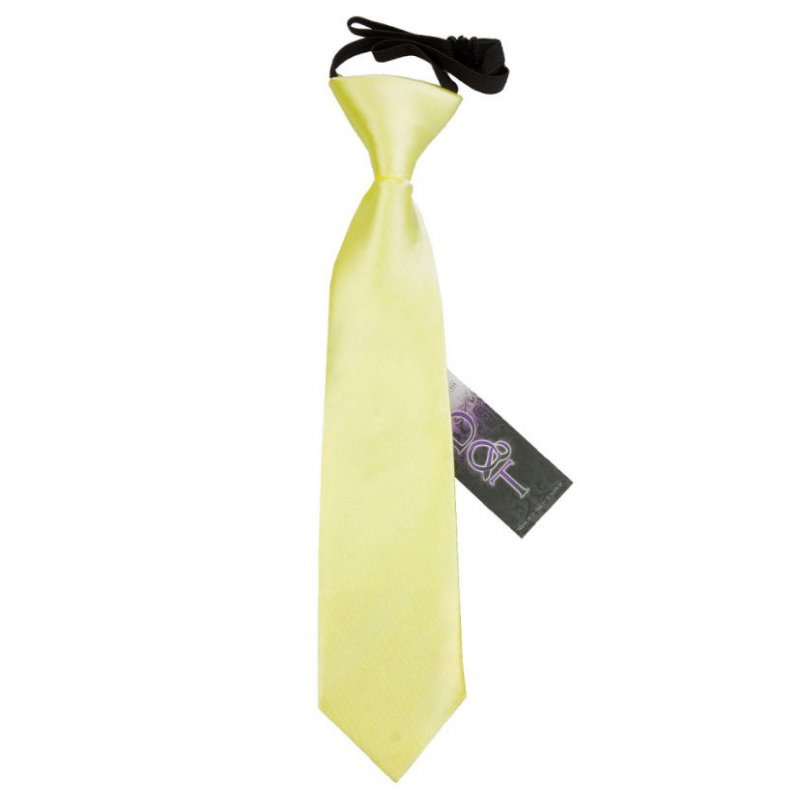 Image 1 of Pale Yellow Boys Plain Satin Elastic Tie Wedding Necktie 