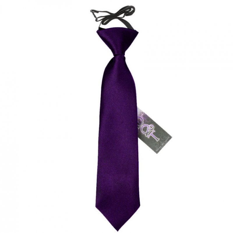 Image 1 of Purple Boys Plain Satin Elastic Tie Wedding Necktie 