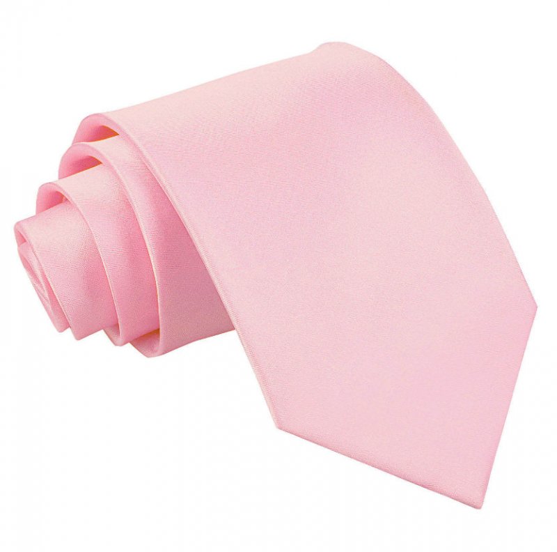 Image 1 of Baby Pink Mens Plain Satin Straight Tie Wedding Necktie