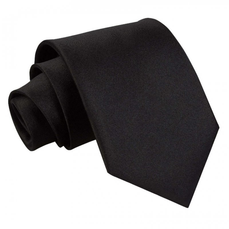 Image 1 of Black Mens Plain Satin Straight Tie Wedding Necktie