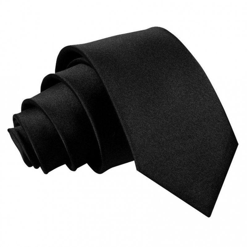 Image 1 of Black Boys Plain Satin Straight Tie Wedding Necktie