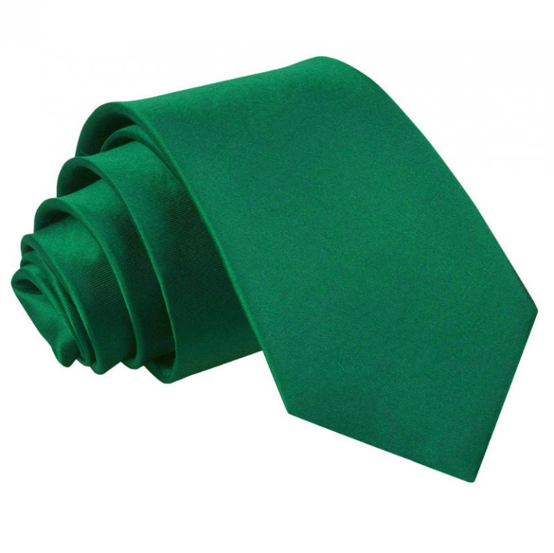 Image 1 of Emerald Green Boys Plain Satin Straight Tie Wedding Necktie