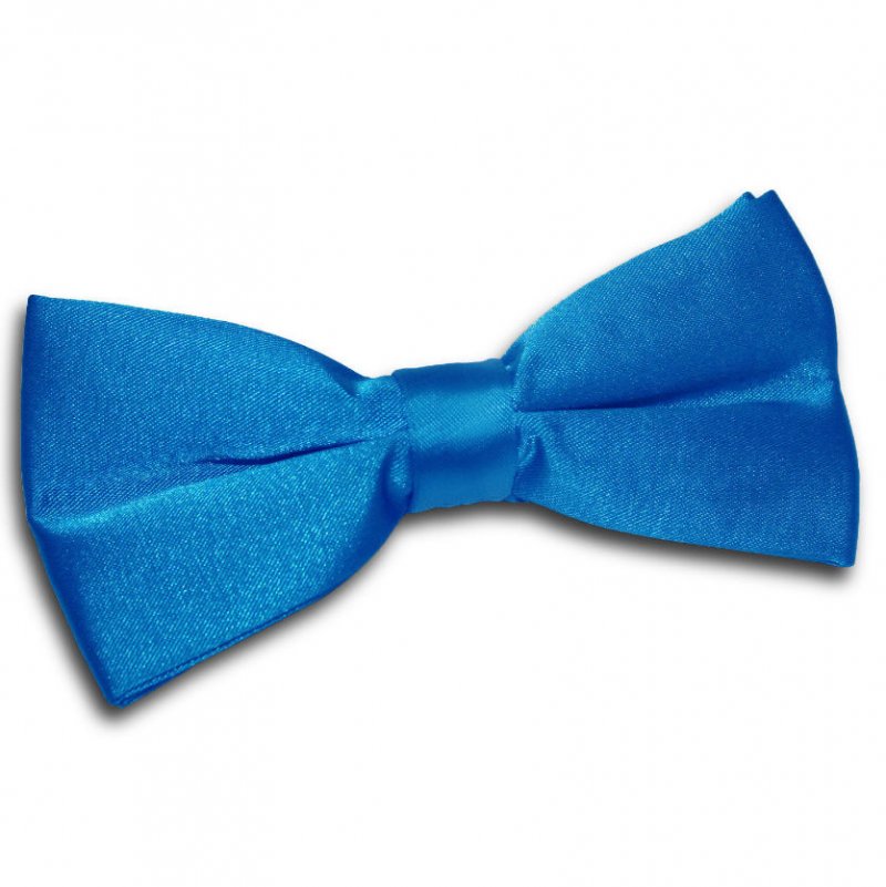Image 1 of Electric Blue Mens Plain Satin Bow Tie Wedding Necktie