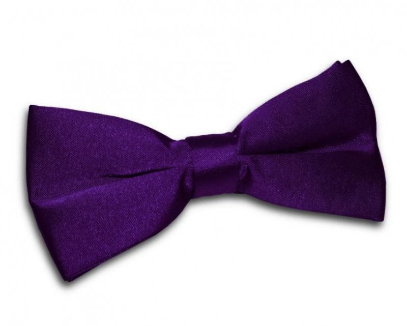 Image 1 of Purple Mens Plain Satin Bow Tie Wedding Necktie